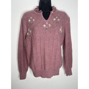 Vintage Floral Pink Grannycore Glamour Knit Sweater Women’s Tag Size Large